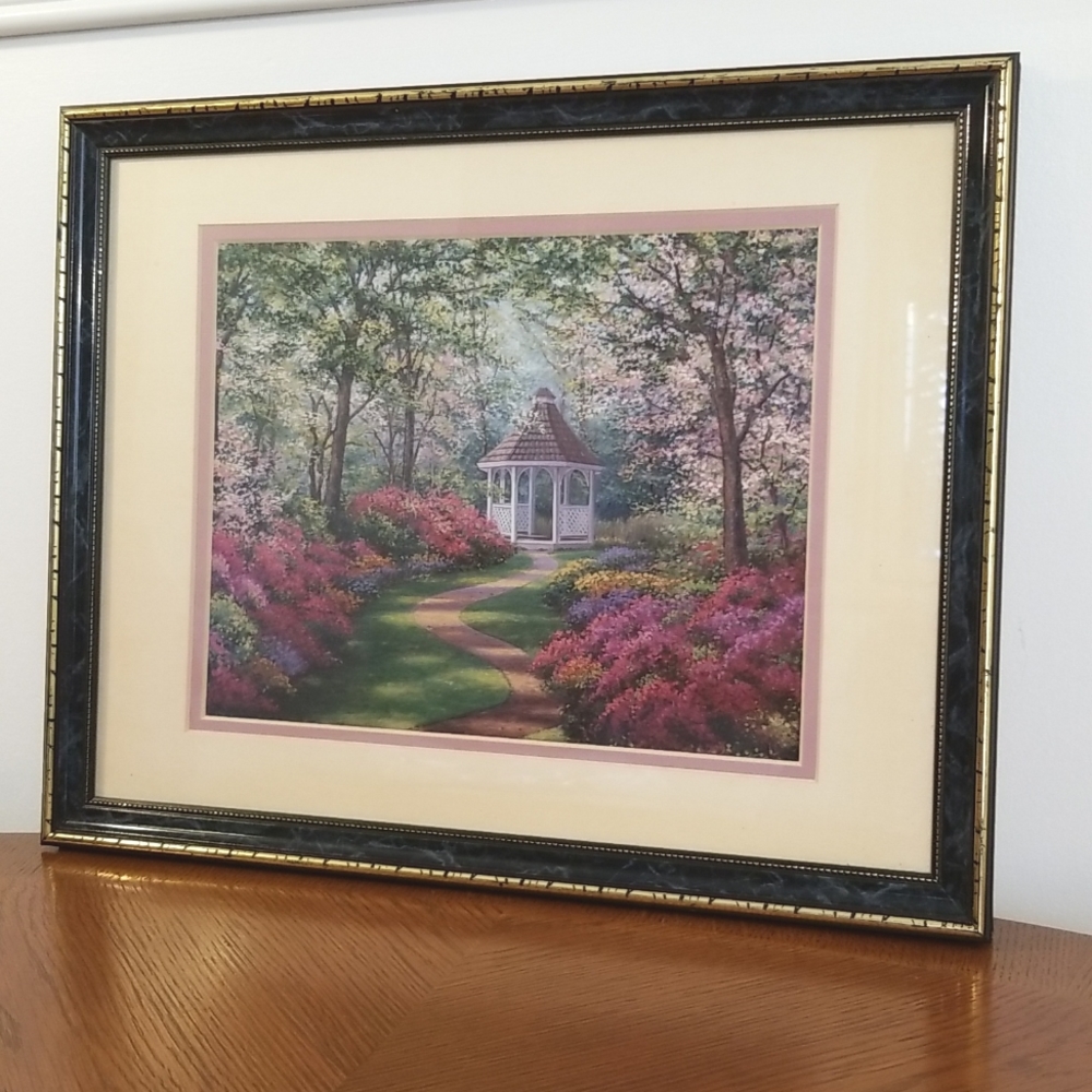 Spring flowers and gazebo painting.